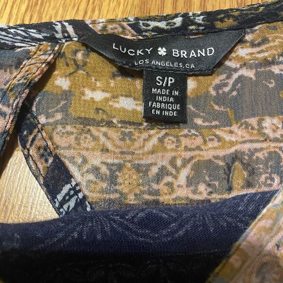 LUCKY BRAND Women's Blouse Top Boho Peasant Mixed Print Flutter Sleeve S - Picture 6 of 12